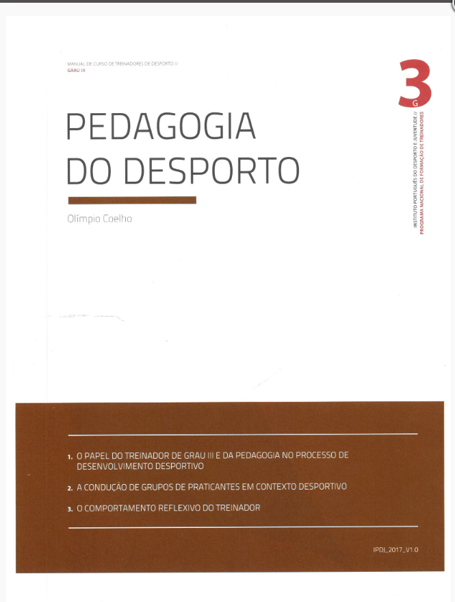 Lettering «Pedagogia do desporto 3» sob fundo branco e castanho escuro.